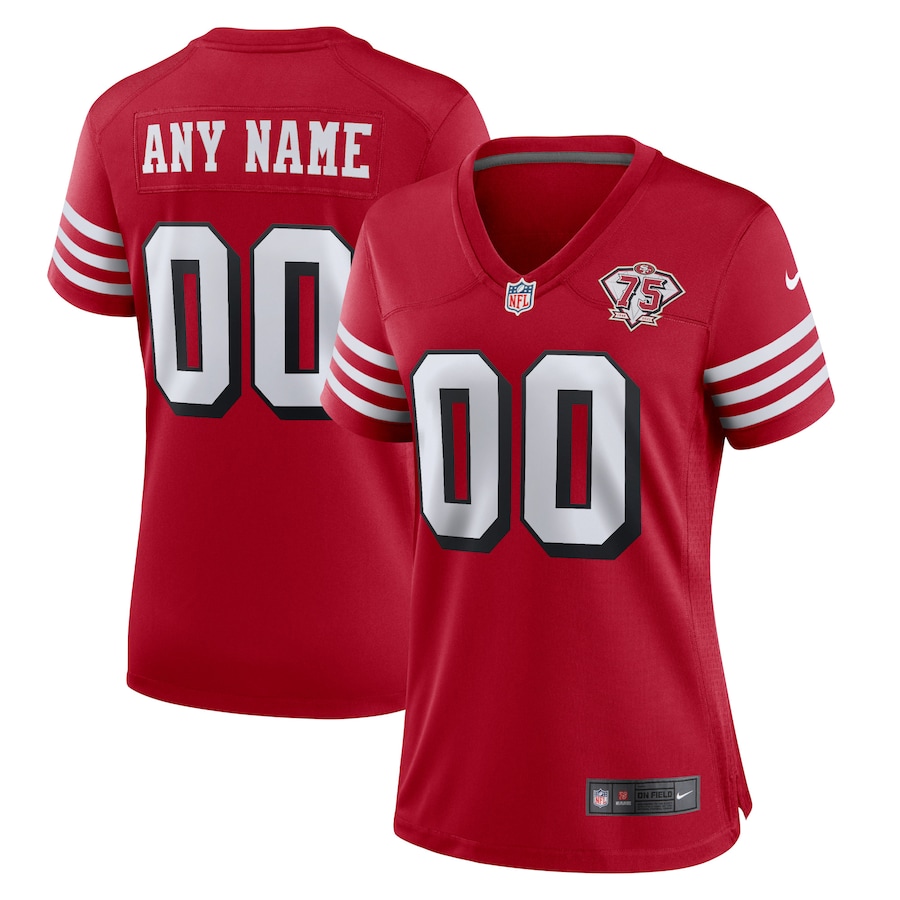 Women's San Francisco 49ers ACTIVE PLAYER Custom 2021 Red With 75th Anniversary Limited Stitched NFL Game Jersey